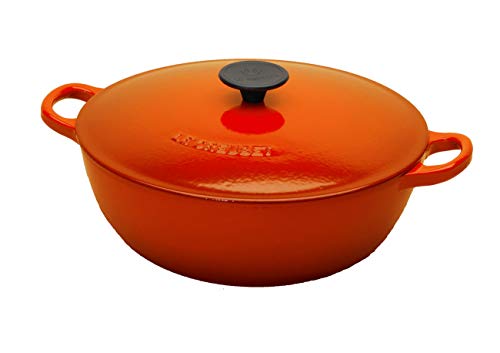 LE CREUSET Marmita con Tapa, Redonda, Apto para Todas Las Fuentes de Calor, Incl. inducción, Hierro Fundido, Naranja(Volcánico), 32 cm