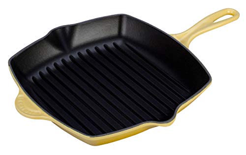 Le Creuset Parrilla de hierro fundido, Cuadrada, 26 cm, Apto para todas las fuentes de calor, incluso inducción, Amarillo Soleil