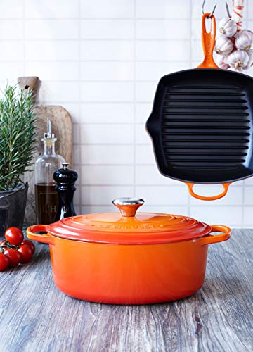 Le Creuset Parrilla de hierro fundido, Cuadrada, 26 cm, Apto para todas las fuentes de calor, incluso inducción, Amarillo Soleil