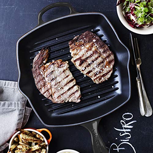 Le Creuset Parrilla de hierro fundido, Cuadrada, 26 cm, Apto para todas las fuentes de calor, incluye inducción, Negro mate