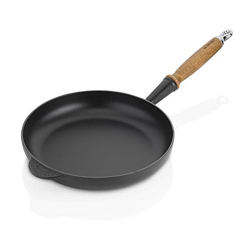 Le Creuset Sartén de hierro fundido con mango de madera, Redonda, diametro 24 cm, Apto para todas las fuentes de calor, incluye inducción, Negro mate