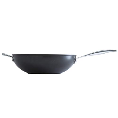 Le Creuset Sartén Wok de Aluminio Antiadherente, Libre de PFOA, para Todas Las Fuentes de Calor, Incluso la inducción, Antracita/Plateado, Anodizado, Negro, 30 cm