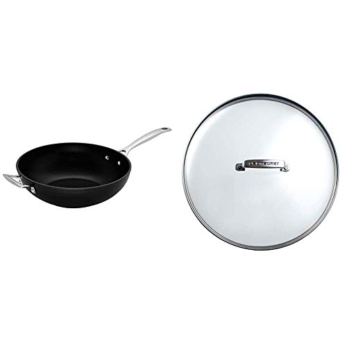 Le Creuset Sartén Wok de Aluminio Antiadherente, Libre de PFOA, para Todas Las Fuentes de Calor + Tapa de cristal, Ø 30 cm, Práctico accesorio para las gamas de aluminio y hierro fundido