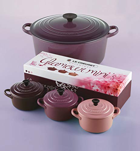 Le Creuset Set de mini cocottes, 3 unidades, Redondas, 200 ml cada una, 10 x 5 cm, Cerámica de gres, Violeta oscuro y Lila y Rosa