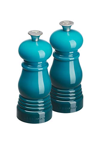 Le Creuset Set de Mini Molinillos de Sal y Pimienta,Plástico ABS, Cada Uno 5 x 5 x 12.1 cm, Mecanismo de Cerámica, Azul Caribe