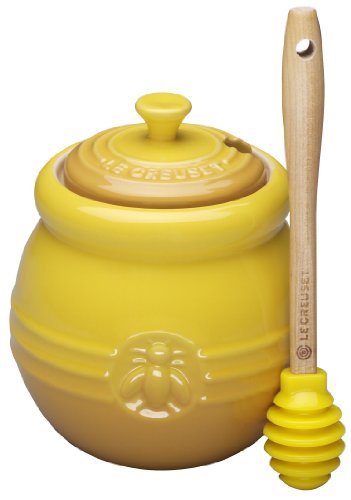 LE CREUSET Stoneware - Tarro para Miel y dosificador de Silicona, Color Amarillo