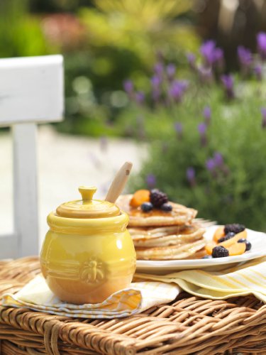 LE CREUSET Stoneware - Tarro para Miel y dosificador de Silicona, Color Amarillo