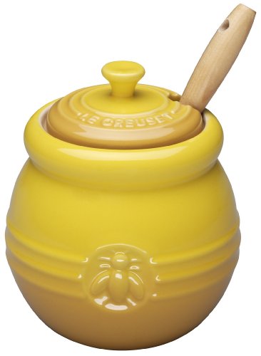 LE CREUSET Stoneware - Tarro para Miel y dosificador de Silicona, Color Amarillo