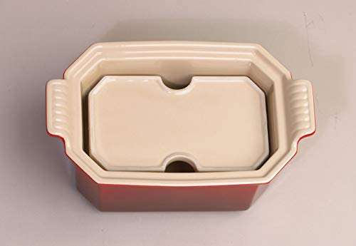 LE CREUSET Terrina Rectangular, con Prensa integrada, 18 x 11 cm, Cerámica de gres, Rojo (Cereza), 14 cm