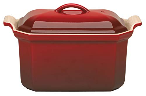 LE CREUSET Terrina Rectangular, con Prensa integrada, 18 x 11 cm, Cerámica de gres, Rojo (Cereza), 14 cm