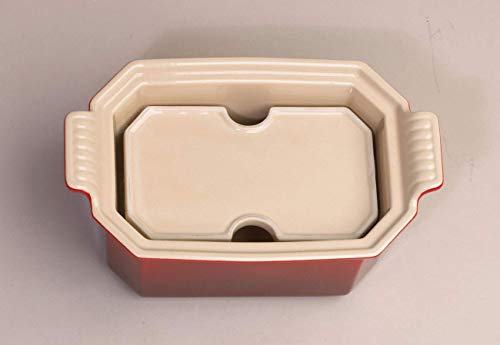 Le Creuset Terrina rectangular, Con prensa integrada, 28 x 11 cm, Cerámica de gres, Cereza