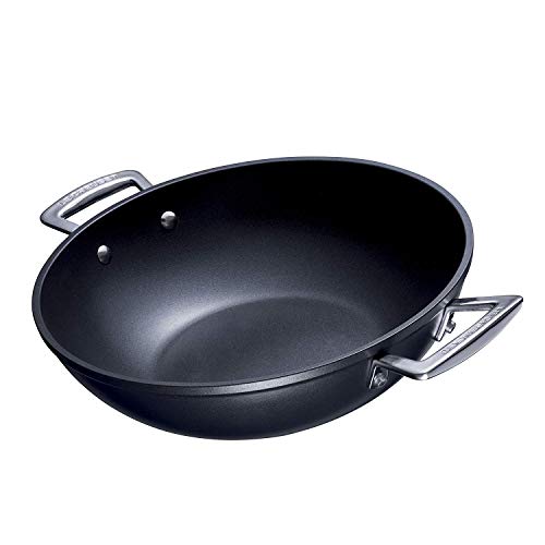 Le Creuset Wok de aluminio antiadherente, Ø 28 cm, Libre de PFOA, Para todas las fuentes de calor, incluso la inducción, Antracita/Plateado