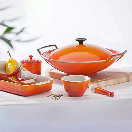 Le Creuset Wok de Redondo, Apto para todas las fuentes de calor, incl. inducción, Hierro fundido, Naranja(Volcánico), 36 cm