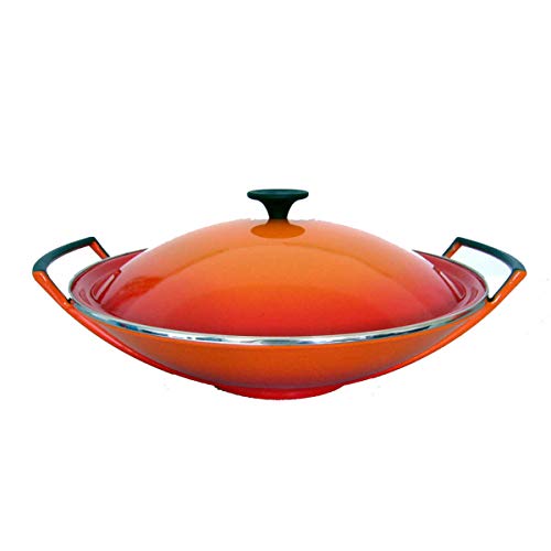 Le Creuset Wok de Redondo, Apto para todas las fuentes de calor, incl. inducción, Hierro fundido, Naranja(Volcánico), 36 cm