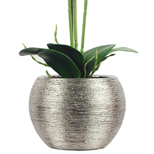 Leaf Orquídea Artificial, Color, Materiales Combinados, Maceta Blanca y Plateada de 70 cm, 70cm White & Silver Planter