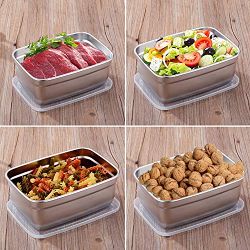 Leakproof Lids Food Containers - Recipientes para alimentos (4 unidades, rectangulares, acero inoxidable, con tapas a prueba de fugas para restaurantes)