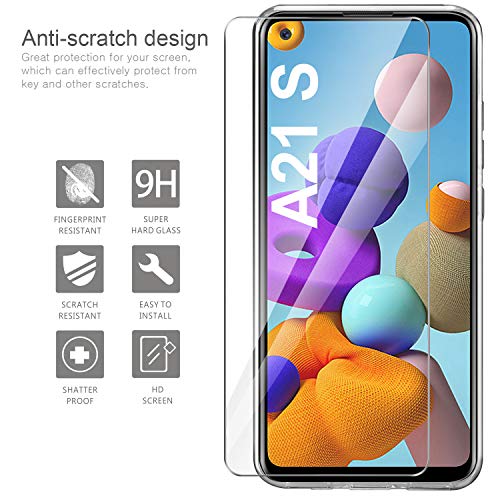 Leathlux Funda Samsung Galaxy A21s + 3 x Protector de Pantalla Samsung Galaxy A21s, Transparente TPU Silicona Funda + Cristal Vidrio Templado Protector de Pantalla y Carcasa Samsung Galaxy A21s