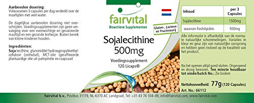 Lecitina de Soja 500mg - VEGANA - Dosis elevada - 120 Cápsulas - Calidad Alemana