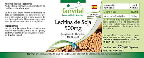 Lecitina de Soja 500mg - VEGANA - Dosis elevada - 120 Cápsulas - Calidad Alemana