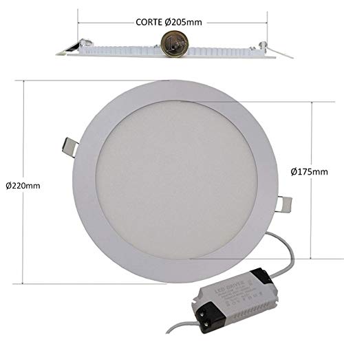 LED ATOMANT, S.L. Pack 3X Panel Downlight Led Redondo Plano, 18 W, Blanco Calido 3000K, 1600 LM, Driver Incluido, Corte Standard 200 mm, 225 Mm, 3