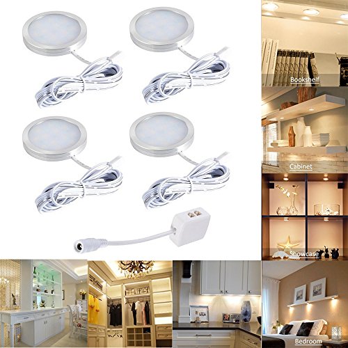 LED bajo luz de gabinete, Luz de Bajo Armario, luminación para Vitrinas, Blanco cálido Luces para muebles, 12V LED Luces de Armario Empotrable (4 Unidades)