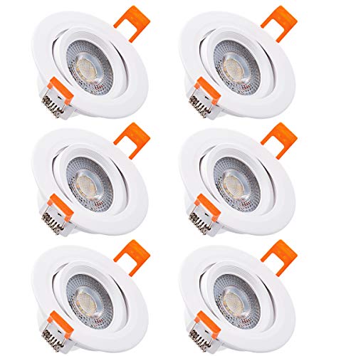 Led Downlight Led Techo Foco Empotrable, LOHAS 5W=35W Incandescente, Blanco Frío 6000K, 420LM, 240V, No-Regulable, IP65, Luz de Techo para Hogar, Oficina, Iluminación Comercia, Pequedete 6 Unidades.