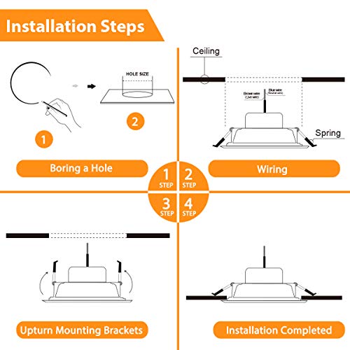 Led Downlight Led Techo Foco Empotrable, LOHAS 7W=60W Incandescente, Blanco Cálido 3000K, 560LM, 240V, No-Regulable, IP65, Luz de Techo para Hogar, Oficina, Iluminación Comercia, Pequedete 6 Unidades.