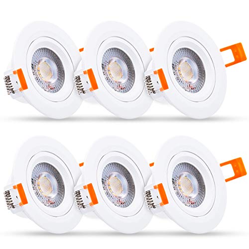 Led Downlight Led Techo Foco Empotrable, LOHAS 7W=60W Incandescente, Blanco Cálido 3000K, 560LM, 240V, No-Regulable, IP65, Luz de Techo para Hogar, Oficina, Iluminación Comercia, Pequedete 6 Unidades.