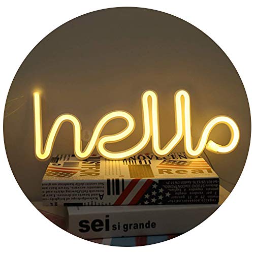 LED Hola, Forma de neón Signo de palabra Letras de neón Luces decorativas de arte Decoración de la pared para la habitación del bebé Suministros de fiesta de bodas de Navidad (Blanco cálido)