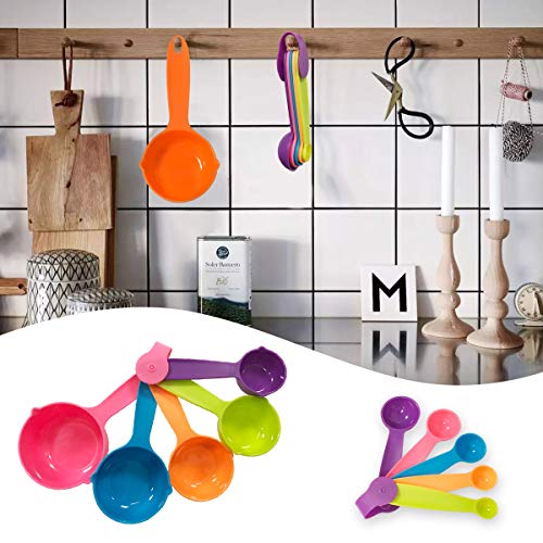 Ledeak 10 Piezas Set Cucharas Medidoras, Juego de Tazas Medidoras de Multicolor, Herramientas de Medición de Plástico Duraderos para Cocina Cocinar Pasteles para Hornear