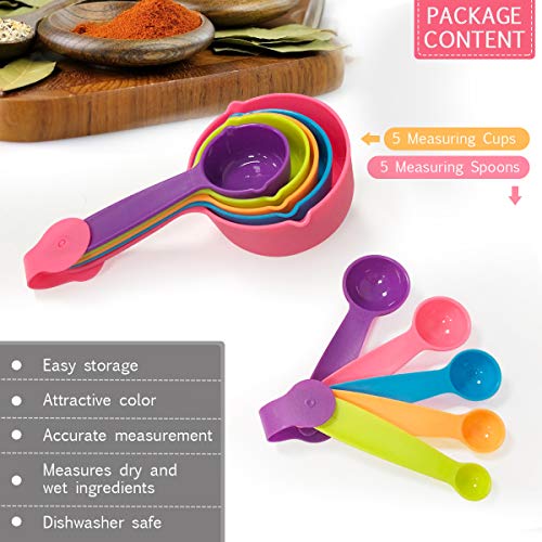 Ledeak 10 Piezas Set Cucharas Medidoras, Juego de Tazas Medidoras de Multicolor, Herramientas de Medición de Plástico Duraderos para Cocina Cocinar Pasteles para Hornear