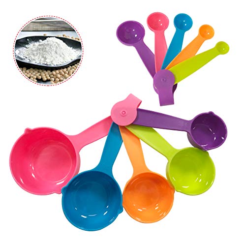 Ledeak 10 Piezas Set Cucharas Medidoras, Juego de Tazas Medidoras de Multicolor, Herramientas de Medición de Plástico Duraderos para Cocina Cocinar Pasteles para Hornear