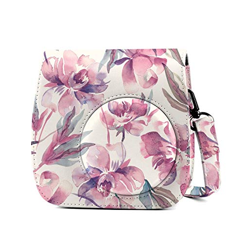 Leebotree Bolsa de Transporte Fabricada en Cuero, Dispone de Una Correa de Proteger y Bolsillo para Fujifilm Instax Mini 8 8+ / Mini 9 Cámara instantánea (Flor)