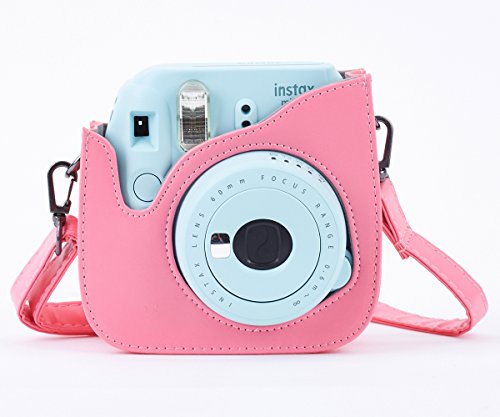 Leebotree Funda Compatible con Instax Mini 9 / Mini 8 8+ Cámara Instantánea, Bolsa de Transporte Fabricada en Cuero, Dispone de Una Correa de Proteger y Bolsillo (Flamingo Rosa)