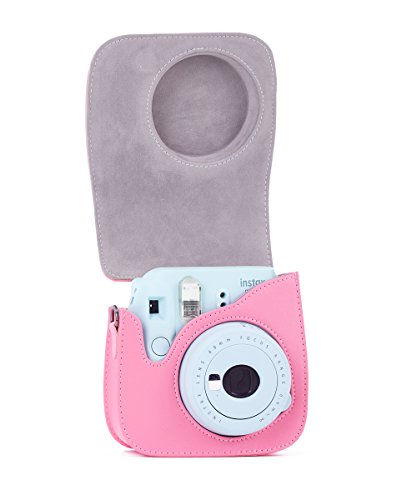 Leebotree Funda Compatible con Instax Mini 9 / Mini 8 8+ Cámara Instantánea, Bolsa de Transporte Fabricada en Cuero, Dispone de Una Correa de Proteger y Bolsillo (Flamingo Rosa)