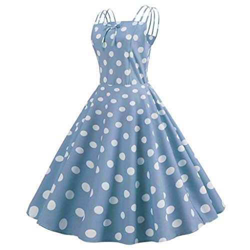 LEEDY Mujeres O-Cuello Retro Princess Dot Print Vendaje Fiesta Fiesta CóCtel Vestido Largo