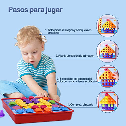 LEEHUR Puzzle 3D Mosaico Infantiles de Fichas, Juguete Educativo de Primera Infancia para Crear Multiples Combinacones y Distinguir Color para Niños - 46 Piezas
