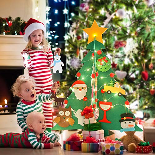 Legendog DIY Fieltro Árbol de Navidad, 3D Árbol de Navidad de Fieltro con LED Luces de Navidad/Árbol de Navidad para Niños DIY del Árbol de Navidad