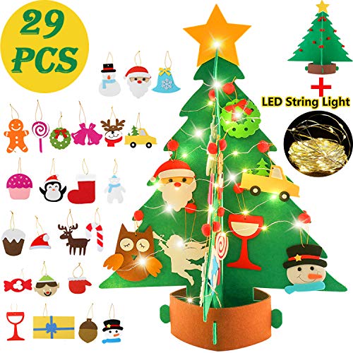 Legendog DIY Fieltro Árbol de Navidad, 3D Árbol de Navidad de Fieltro con LED Luces de Navidad/Árbol de Navidad para Niños DIY del Árbol de Navidad