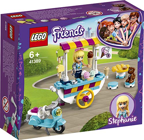 LEGO Friends - Heladería Móvil, Set de Construcción de Carrito para Vender Helados y Dulces, Incluye Muñeca de Stephanie, Dash el Perro y una Moto Scooter Azul (41389)