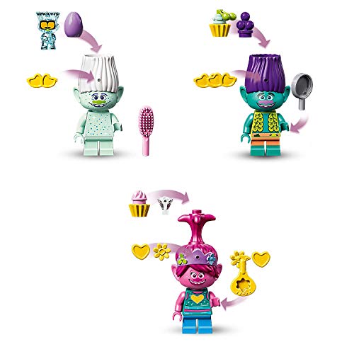 LEGO Trolls - Fiesta en Pop Village, Set de Construcción de Casa de Muñecas Inspirado en la Película de Animación, Incluye Minifigura de Poppy, Branch, Cooper y Guy Diamond (41255)