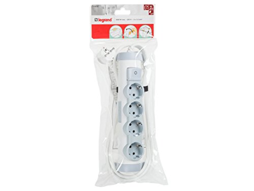 Legrand, 0694626 Bases Múltiples Confort - Regleta con 4 enchufes, regleta enchufes con interruptor, cable de 1,5mts, gama ‘Confort’, color blanco y gris, 4 tomas + interruptor