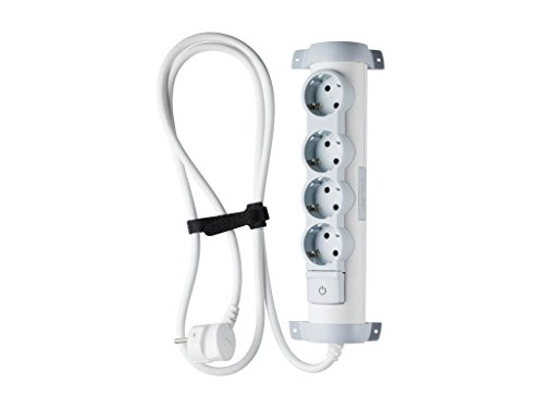 Legrand, 0694626 Bases Múltiples Confort - Regleta con 4 enchufes, regleta enchufes con interruptor, cable de 1,5mts, gama ‘Confort’, color blanco y gris, 4 tomas + interruptor