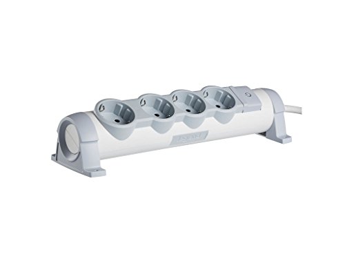 Legrand, 0694626 Bases Múltiples Confort - Regleta con 4 enchufes, regleta enchufes con interruptor, cable de 1,5mts, gama ‘Confort’, color blanco y gris, 4 tomas + interruptor