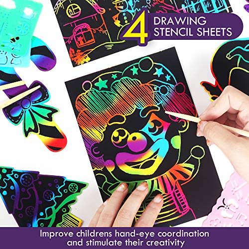 Lehoo Castle Halloween Papel para Rascar Niños Scratch Art para Niños 105 Piezas Papel de rascar de Color mágico Arte de rascar Arco Iris para niños Juego de Papel de rascar Negro