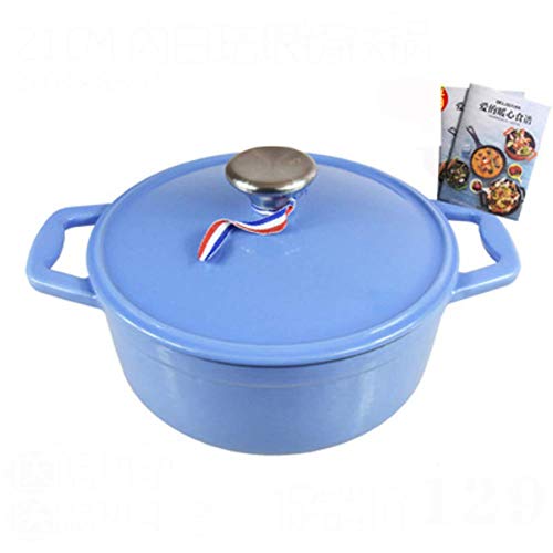 LEILEI Cazuela de Sopa,Horno holandés de Hierro Fundido esmaltado,Color Caramelo,Cacerola no Adhesiva Hecha a Mano,Utensilios de Cocina Modernos para Cocina de Gas de inducción,Azul,21 x 8.5 cm (8