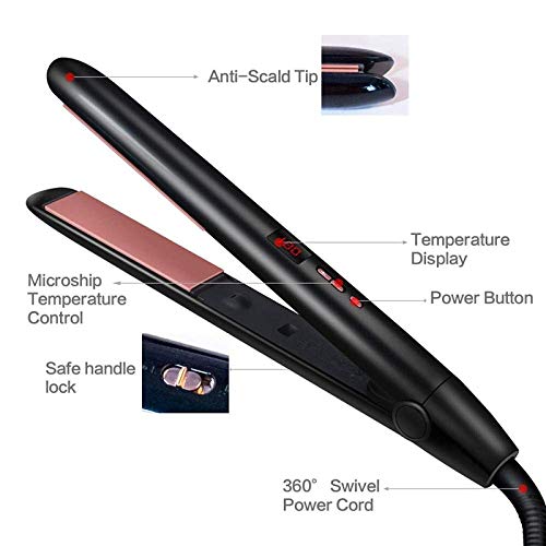 Leilims Pelo Profesional enderezadora 2 en 1 l de calefacción Labra la Herramienta de Pelo Panel alisadores Curling Wand con Display LCD -Negro Ajustable (Color : Black)