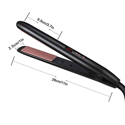 Leilims Pelo Profesional enderezadora 2 en 1 l de calefacción Labra la Herramienta de Pelo Panel alisadores Curling Wand con Display LCD -Negro Ajustable (Color : Black)