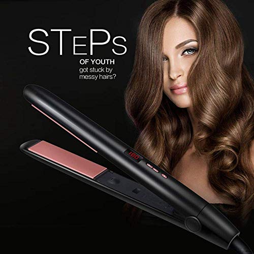 Leilims Pelo Profesional enderezadora 2 en 1 l de calefacción Labra la Herramienta de Pelo Panel alisadores Curling Wand con Display LCD -Negro Ajustable (Color : Black)