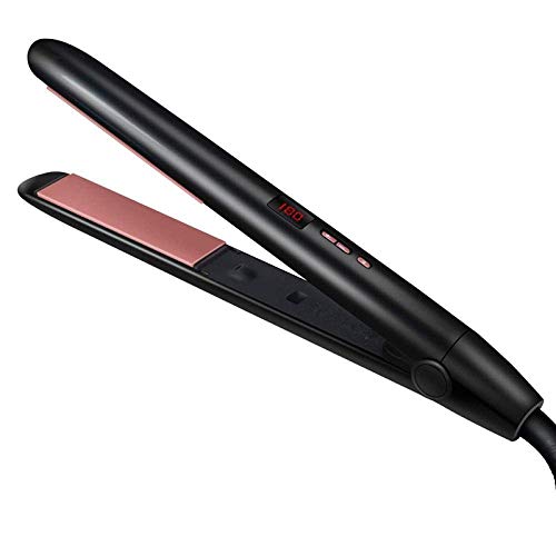 Leilims Pelo Profesional enderezadora 2 en 1 l de calefacción Labra la Herramienta de Pelo Panel alisadores Curling Wand con Display LCD -Negro Ajustable (Color : Black)